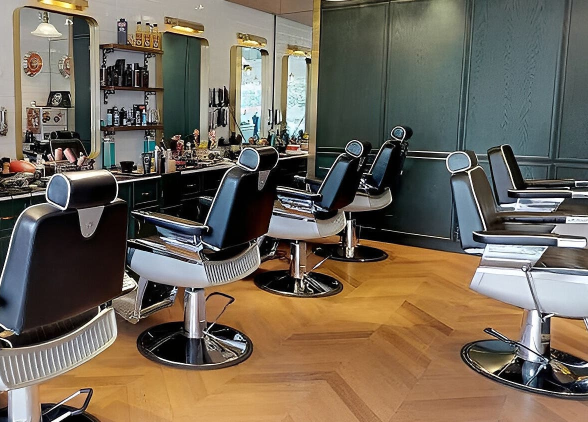 Modern barber chairs at Canton Barber Causeway Bay, Hong Kong Island, HK offering elegant grooming services.