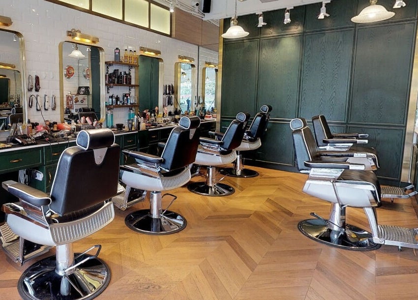 Elegant barber chairs at Canton Barber Quarry Bay, located in Hong Kong Island, HK.