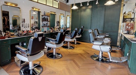 Elegant barber chairs at Canton Barber Quarry Bay, located in Hong Kong Island, HK.