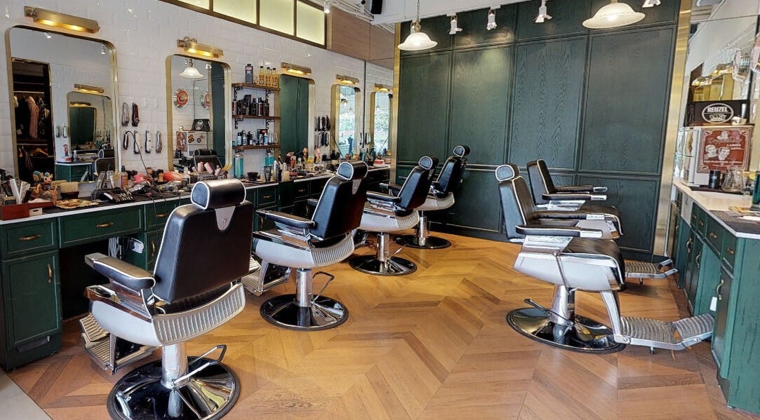 Elegant barber chairs at Canton Barber Quarry Bay, located in Hong Kong Island, HK.