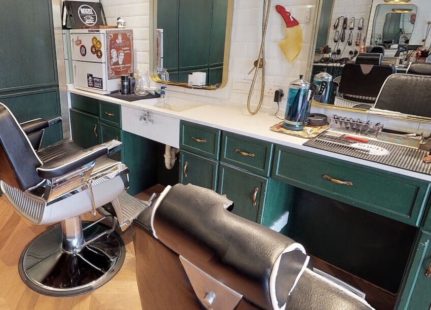 Stylish barber chair and grooming tools at Canton Barber Quarry Bay, Hong Kong Island, HK.