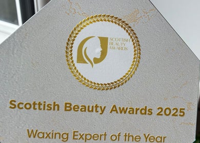 Scottish Beauty Awards plaque at Elaine Ferris Waxing & Beauty Studio, Bishopbriggs, Scotland, GB.