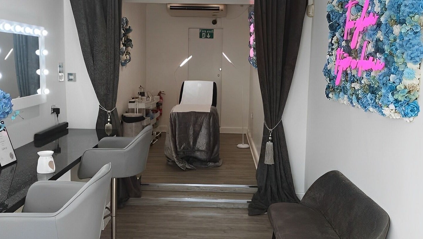 Beauty suite with modern decor at Lucy Clydesdale Makeup Brows Lashes, Yarm, England, GB.