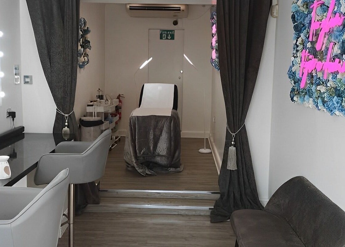 Beauty suite with modern decor at Lucy Clydesdale Makeup Brows Lashes, Yarm, England, GB.