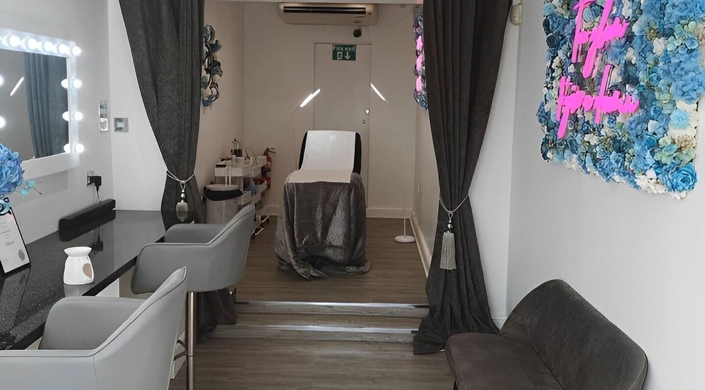 Beauty suite with modern decor at Lucy Clydesdale Makeup Brows Lashes, Yarm, England, GB.