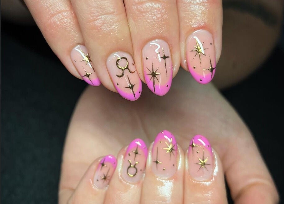 Pink celestial nail art at Lindsays Nails Birmingham, Birmingham, England, GB enhancing beauty and style.
