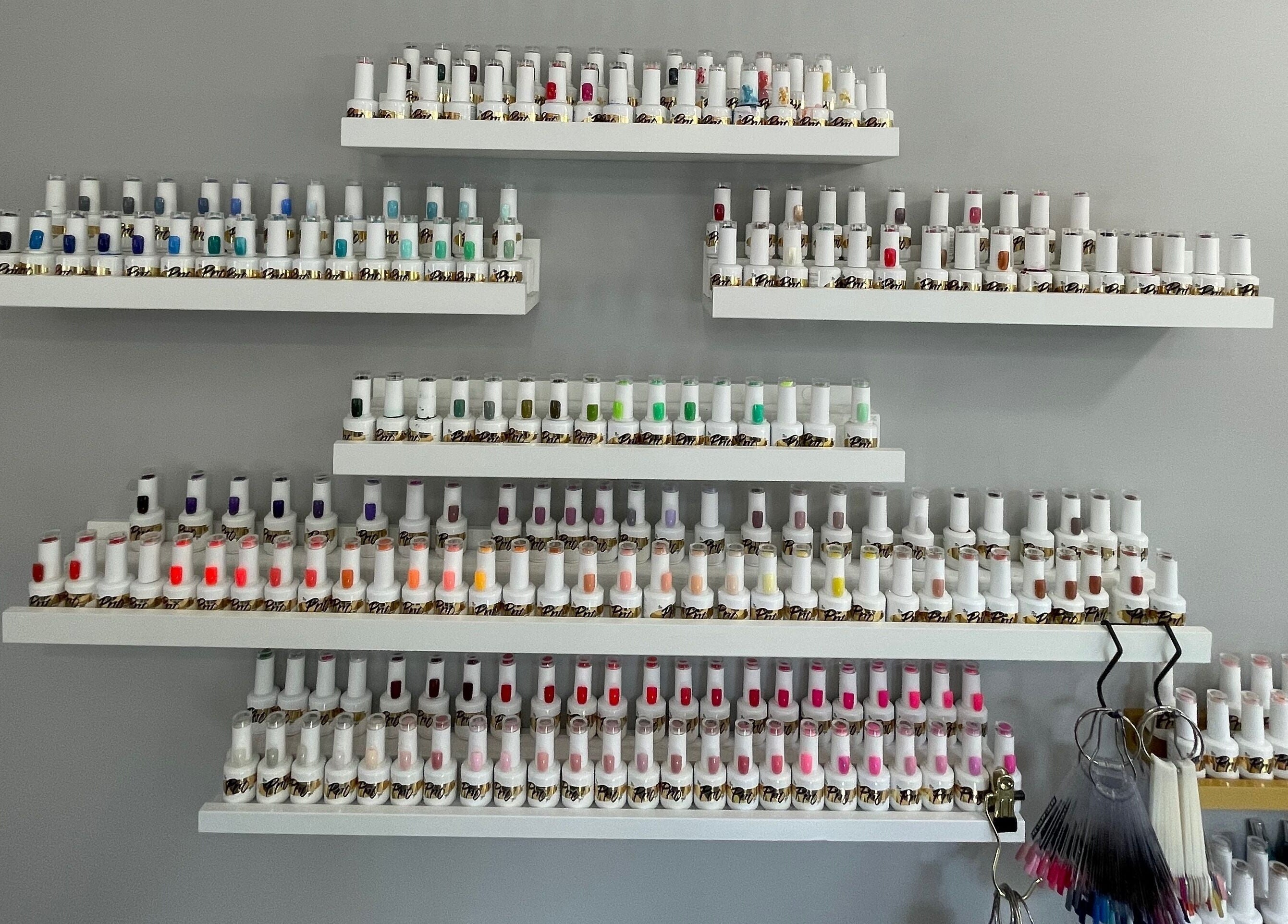 Colorful nail polish display at Beauty Annex Hemyock, Hemyock, England, GB.