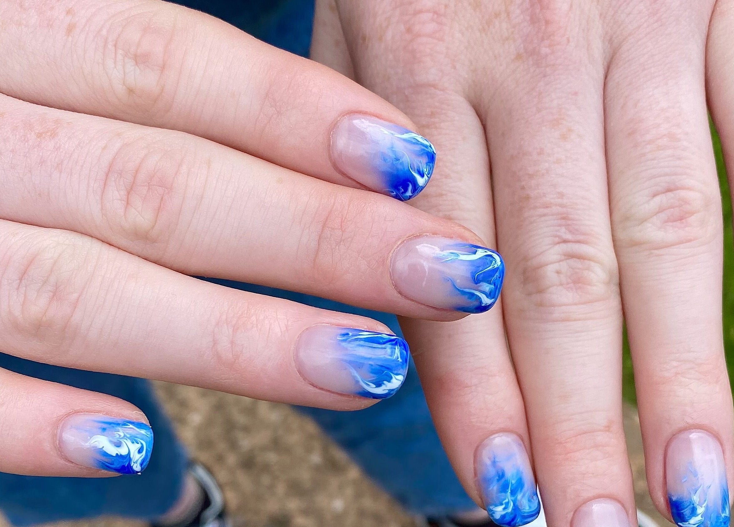 Blue marble nail art at Beauty Annex Hemyock, Hemyock, England, GB showcasing intricate design.