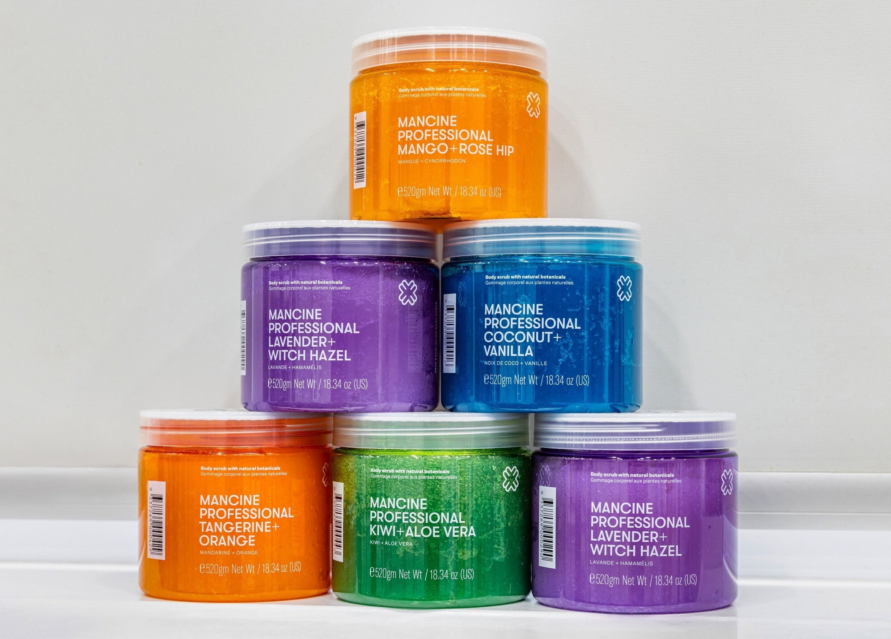 Variety of colorful scrub jars at Ouch Waxing Studio, Bonnet Bay, New South Wales, AU.