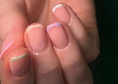 Close-up of elegant pastel nail art at Beauty By Anna Ashley, Beauty & Co, Abbot’s Langley, GB.