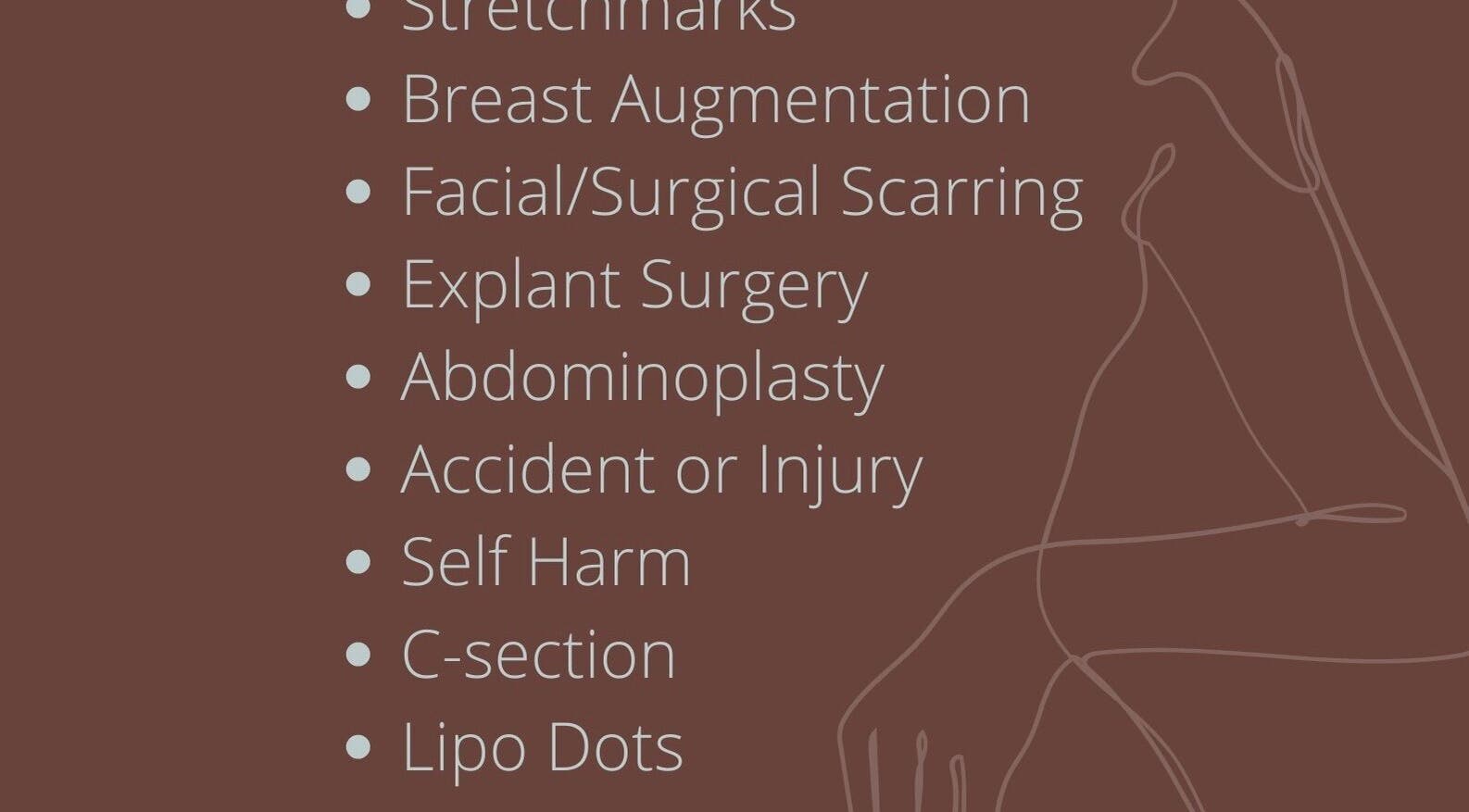 List of wellness services at NZBROWS, Tauranga, Bay of Plenty, NZ including scarring and surgery recovery.