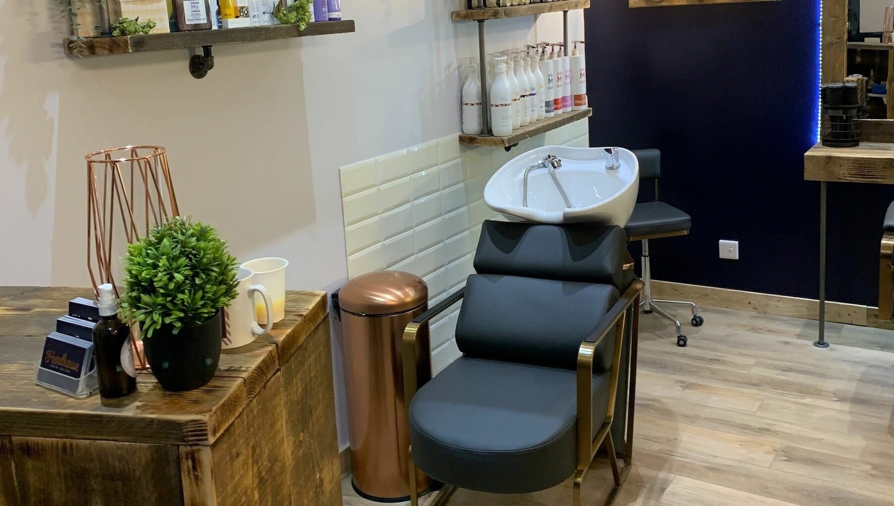 Modern salon wash station at Headhouse in Horsforth, England, GB, featuring sleek design and stylish decor.
