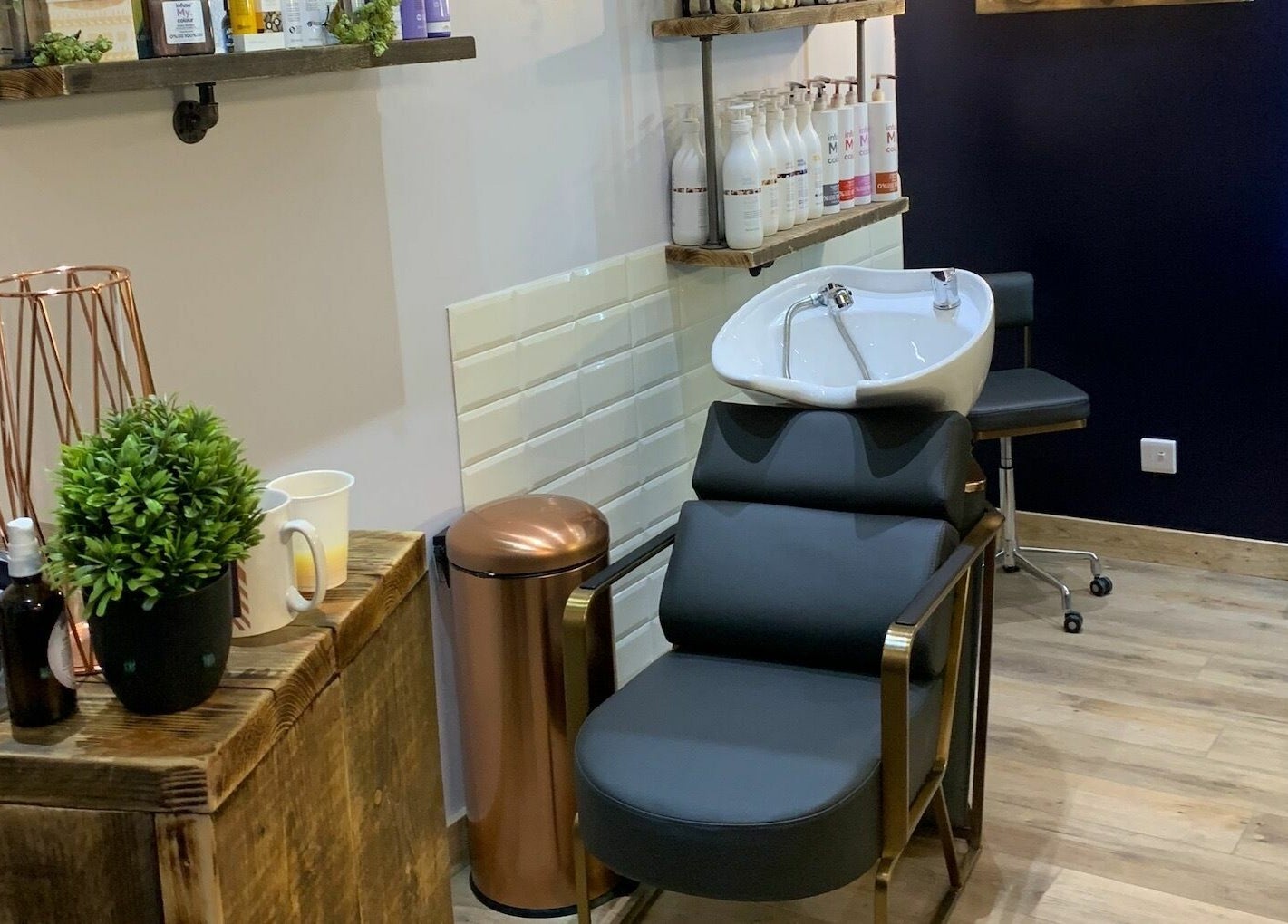 Modern salon wash station at Headhouse in Horsforth, England, GB, featuring sleek design and stylish decor.