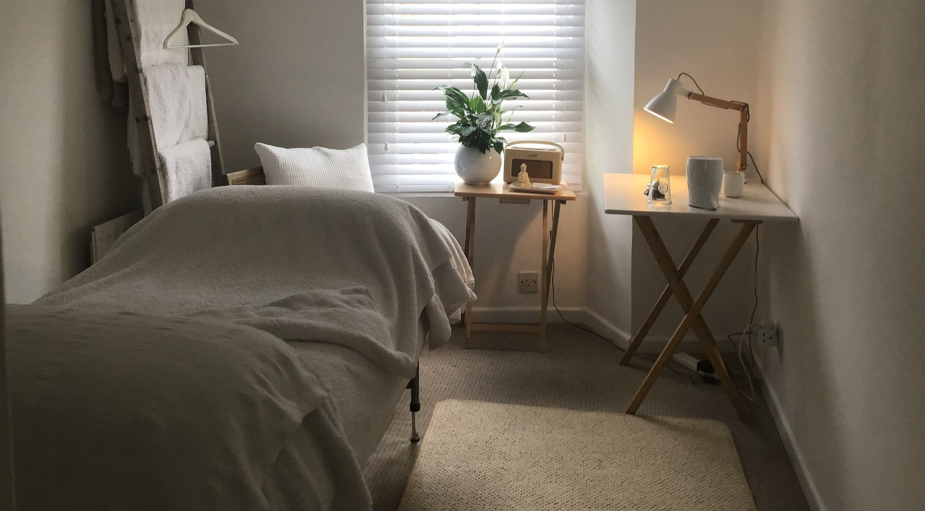 Calm treatment room at The Beauty Therapist, Helston, England, GB, with soft lighting and fresh decor.