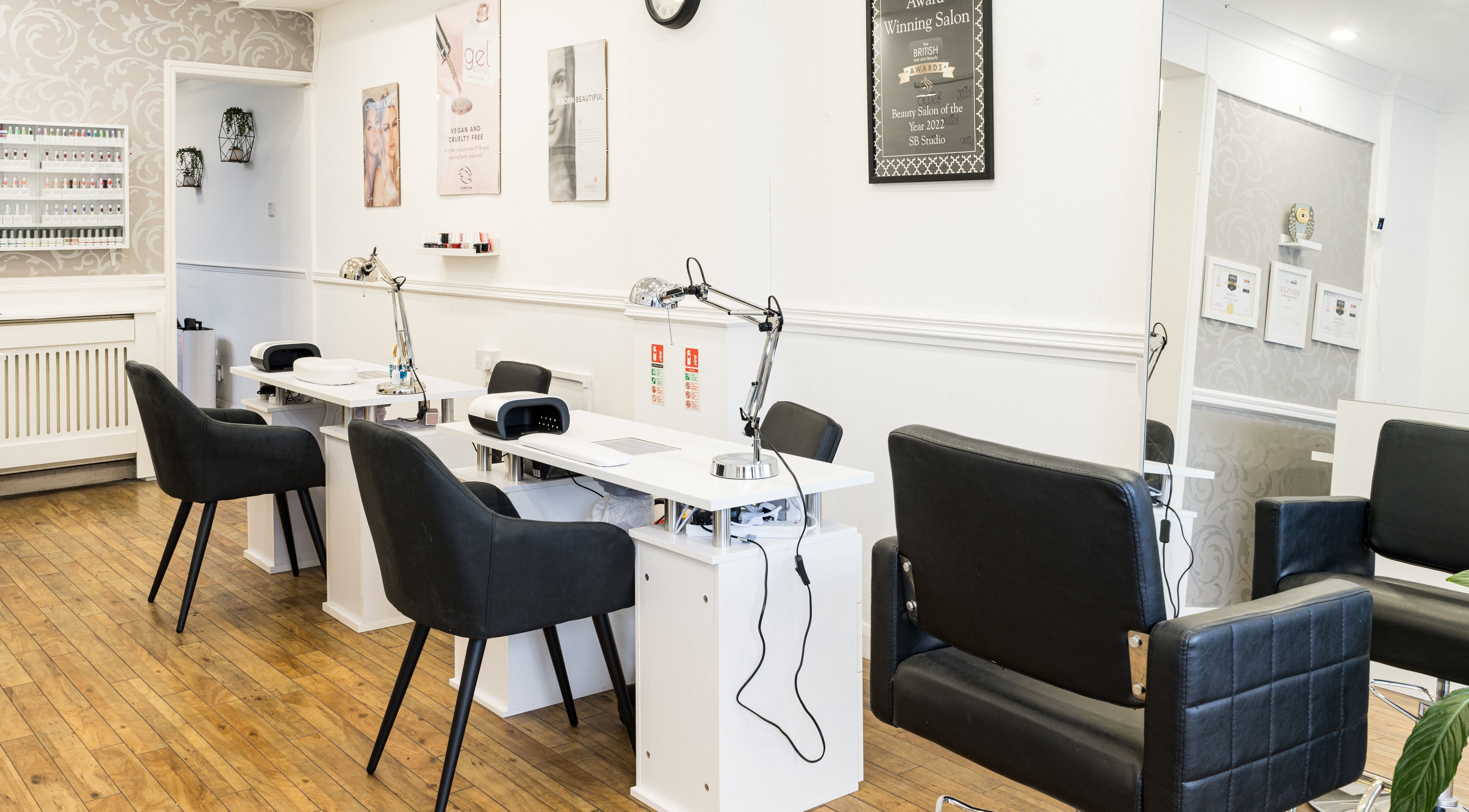 Chic nail art stations at SB Studio, Coulsdon, England, GB creating serene beauty experiences.