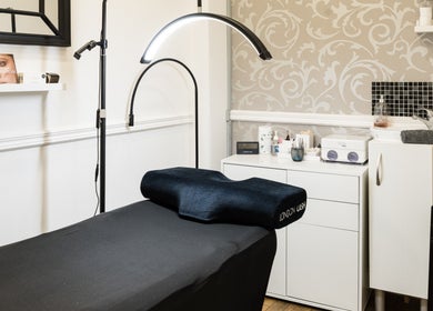 Elegant treatment room at SB Studio in Coulsdon, England, GB with stylish decor and state-of-the-art equipment.