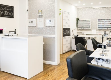 Chic interior of SB Studio in Coulsdon, England, GB featuring stylish salon setups and modern decor.