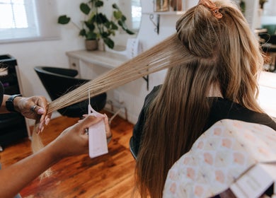 Hair being styled at Citrine Hair Salon by Layla in Cape Town, Western Cape, ZA.