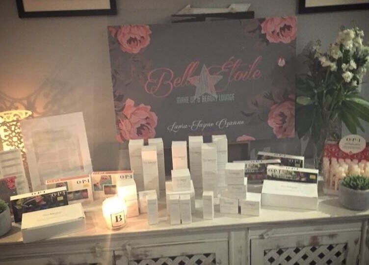 Beauty products on a chic display at Belle Etoile Beauty, Guernsey, GB, enhancing a stylish atmosphere.