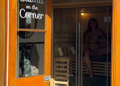 Entrance of Sauna on the Corner at Middleton Beach, Western Australia, AU, with a welcoming ambiance.
