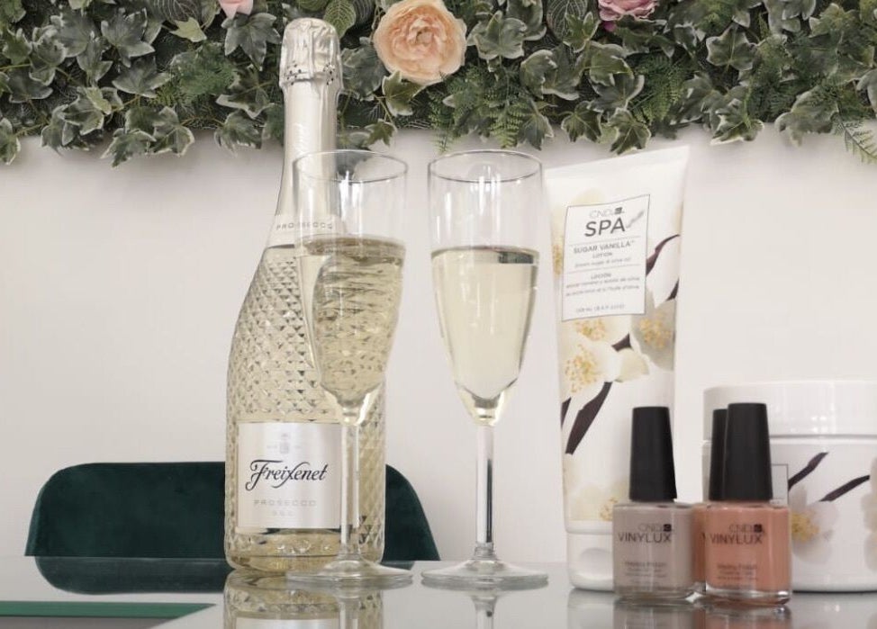 Luxurious spa products and champagne at The Beauty House, Bristol, England, GB.