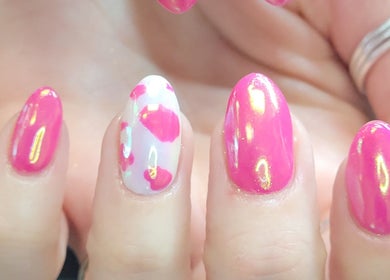 Vibrant pink nail design by Polished Designs by Danielle in Mount Horeb, Wisconsin, US.