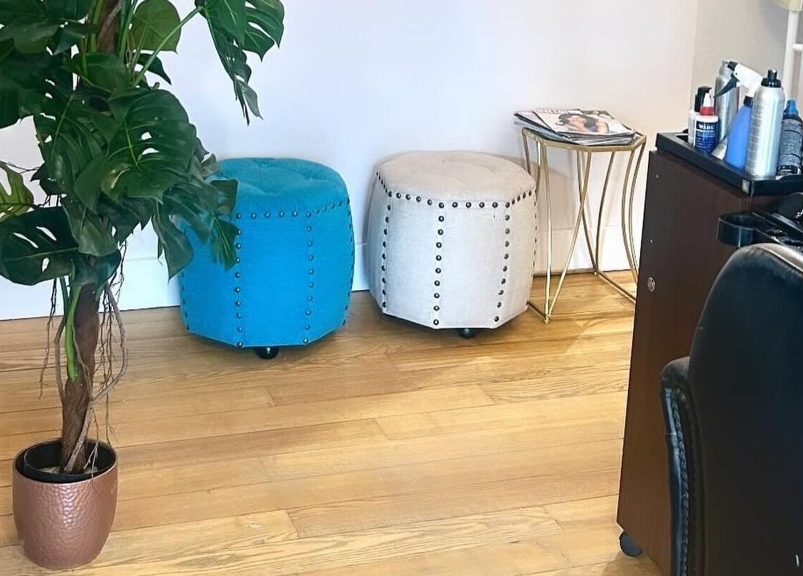 Cozy seating and styling products at Claire Scott Professional Hairstylist in Ballyclare, Northern Ireland, GB.