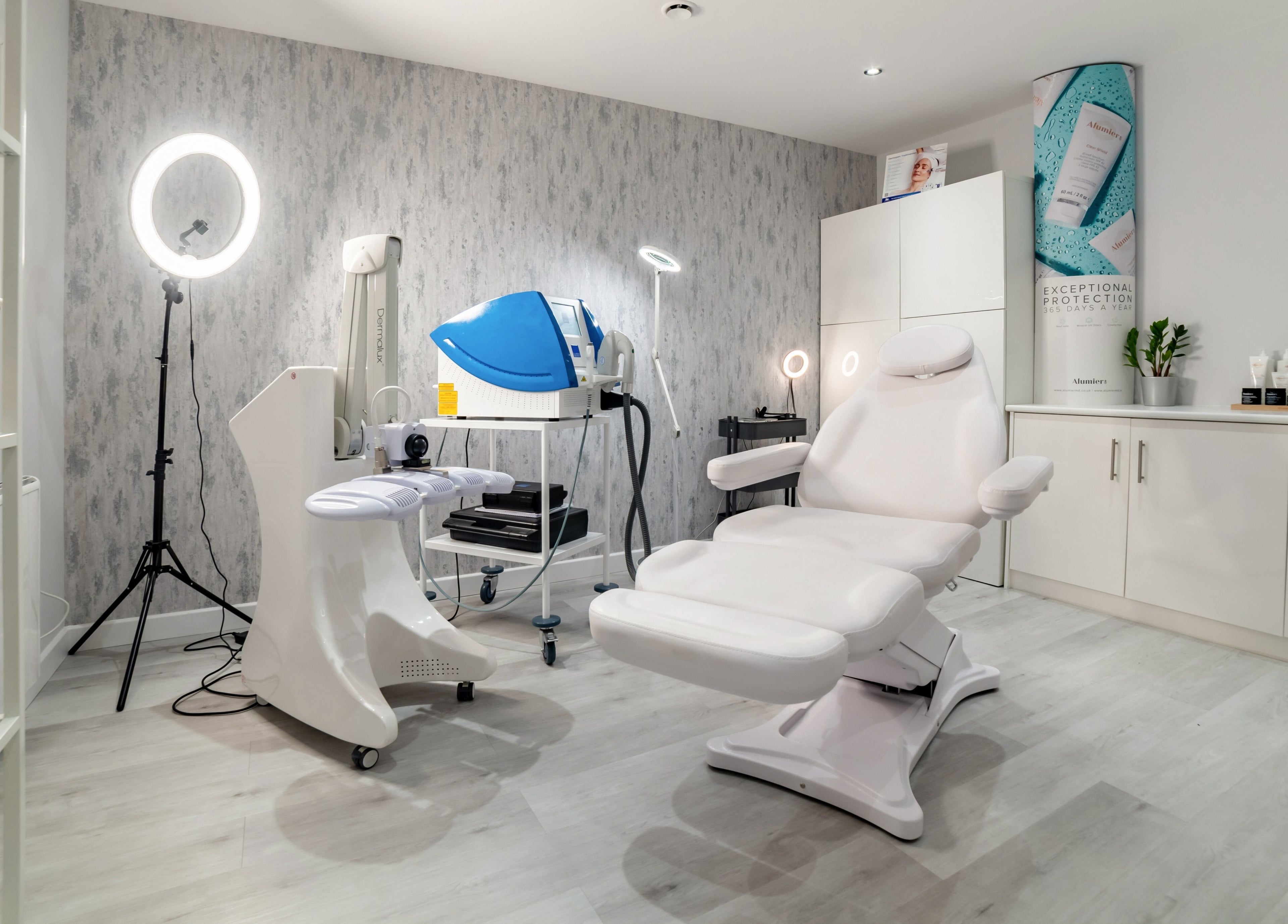 Modern treatment room at In-DERM Skin Clinic Chiswick in London, England, GB with advanced skincare equipment.