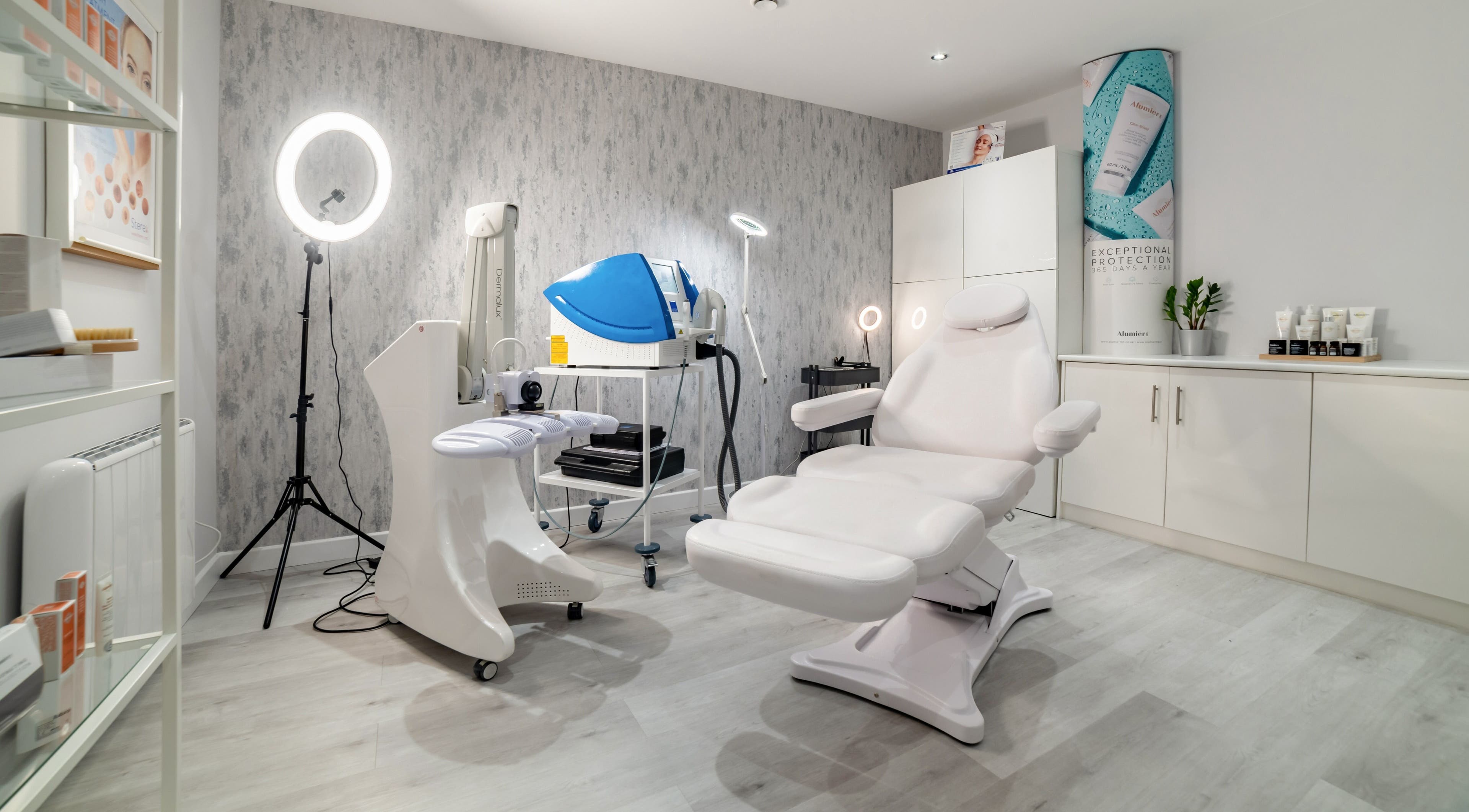 Modern treatment room at In-DERM Skin Clinic Chiswick in London, England, GB with advanced skincare equipment.