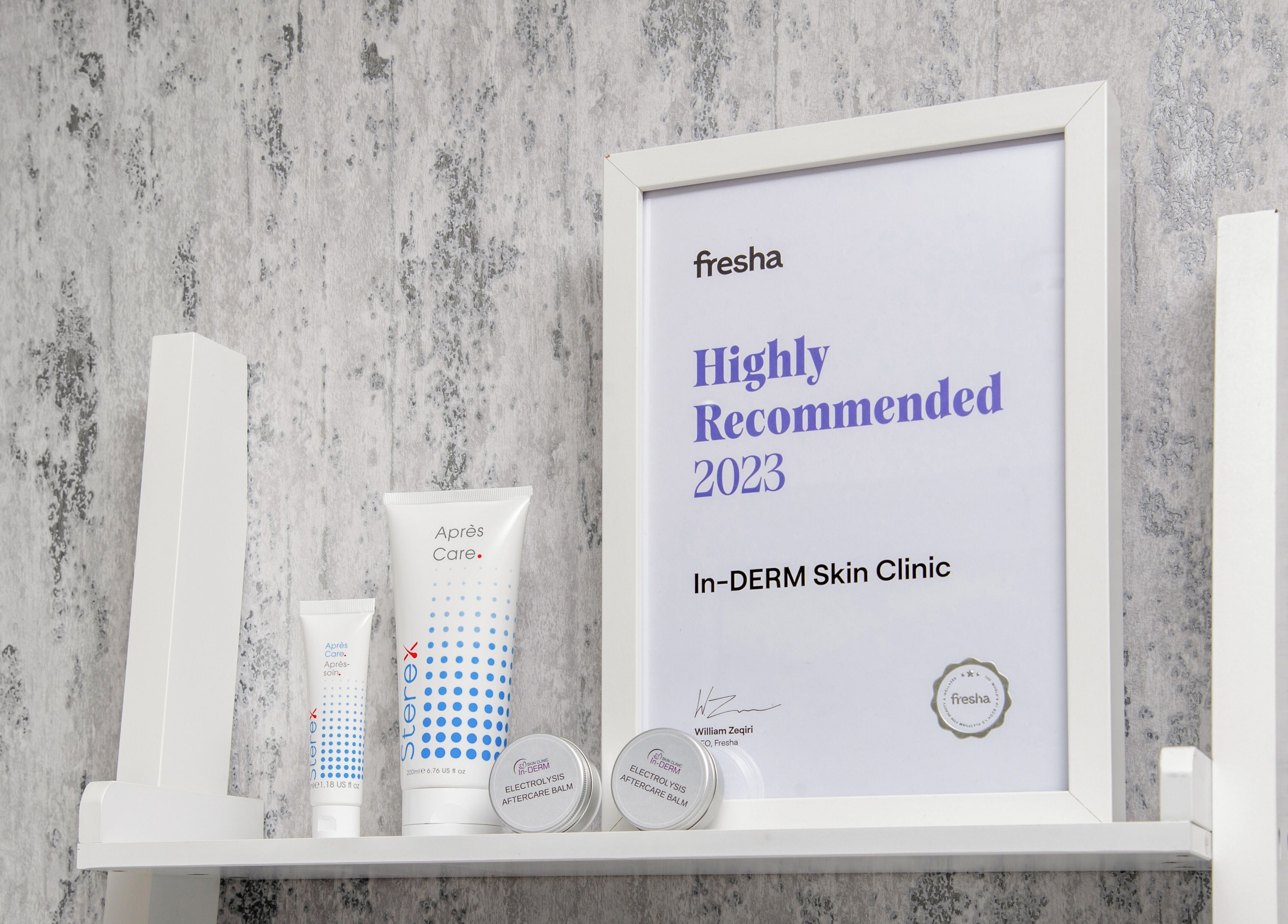 Awarded products at In-DERM Skin Clinic Chiswick, London, England, GB, showcasing skincare excellence.