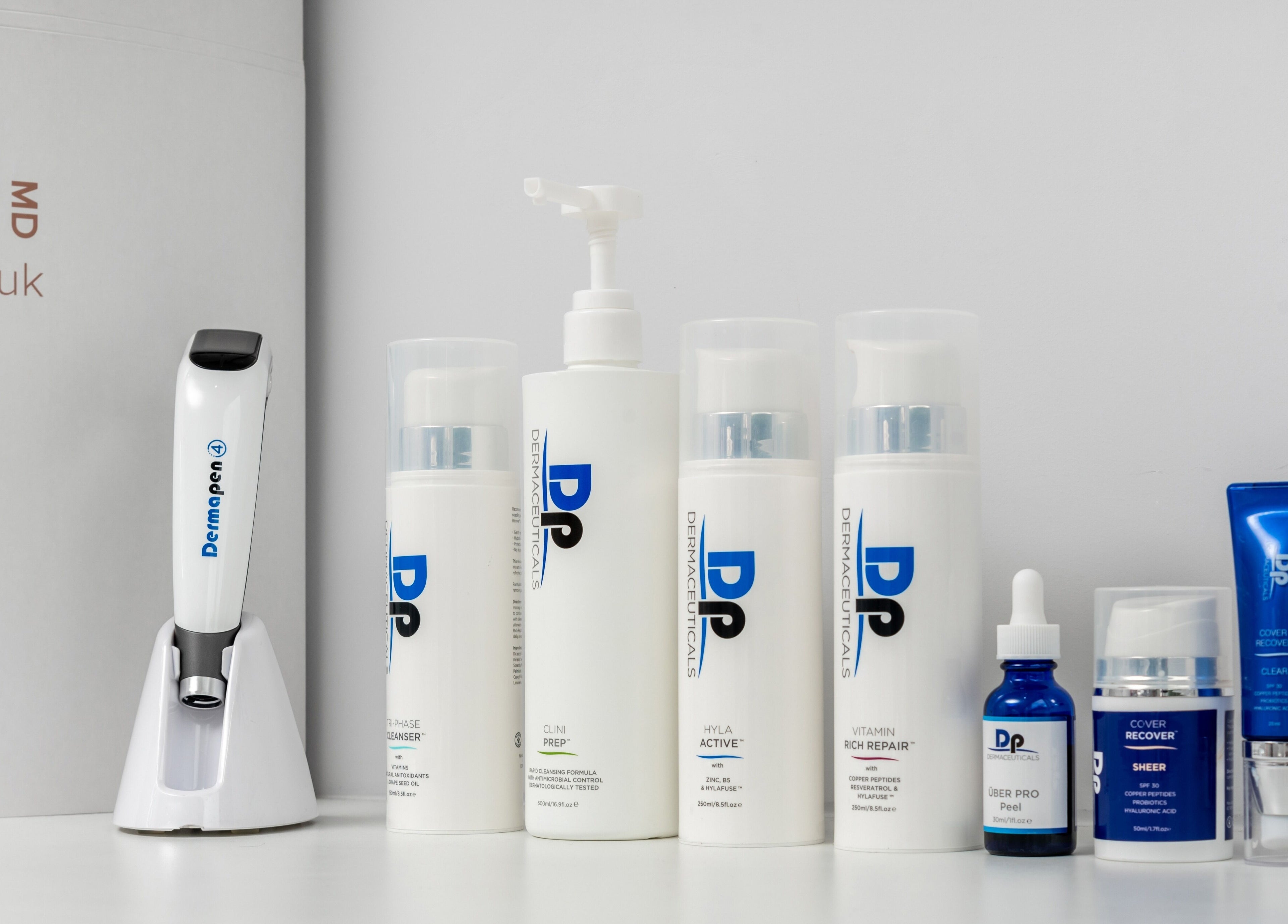 Dermaceuticals products at In-DERM Skin Clinic Chiswick, London, England, GB, showcasing skincare essentials.