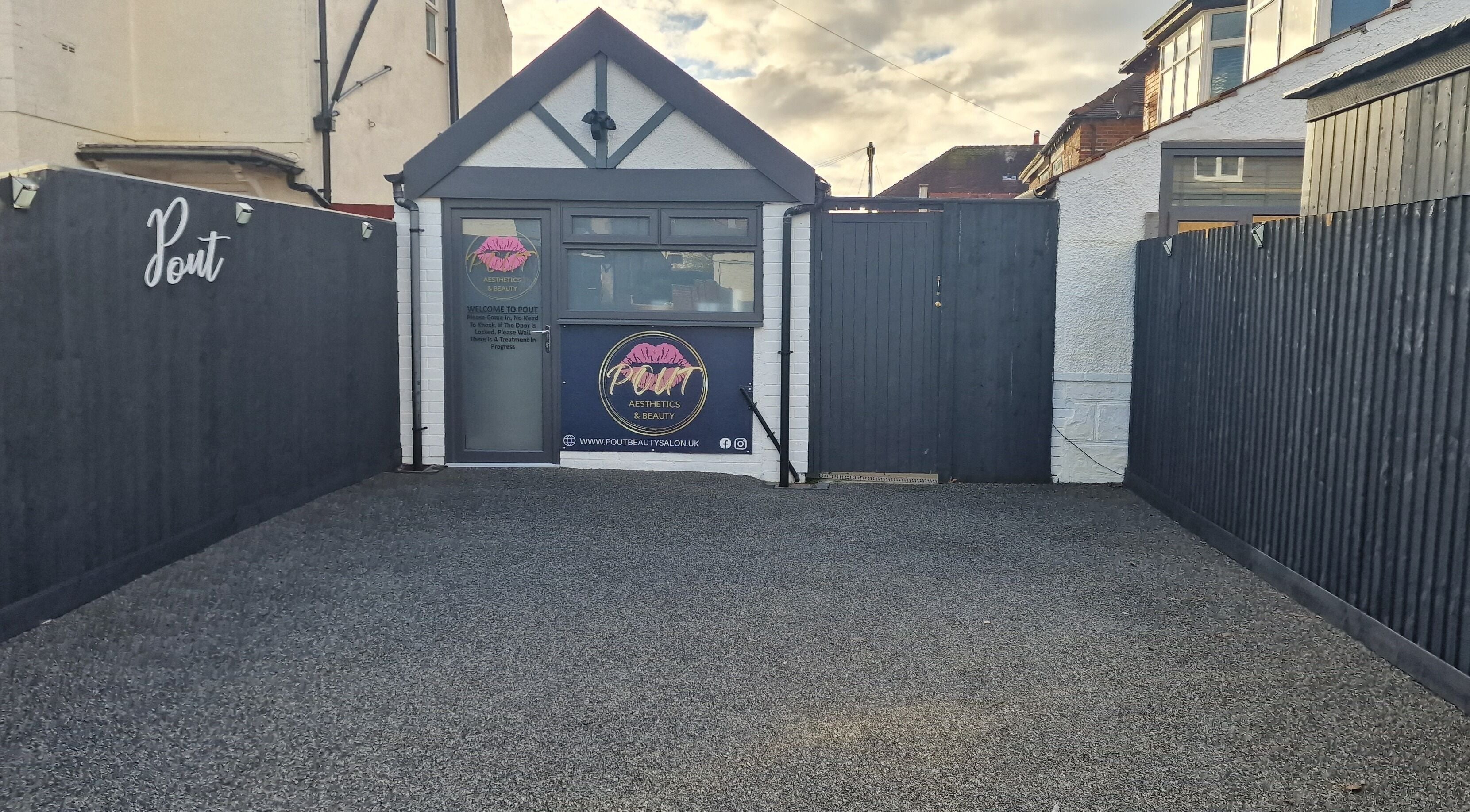 Entrance of Pout Aesthetics and Beauty, Blackpool, England, GB showcasing modern exterior design.