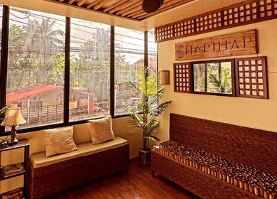 Relaxing seating area at Hapihap Spa-Sorsogon City with natural light in Sorsogon City, Bicol, PH.