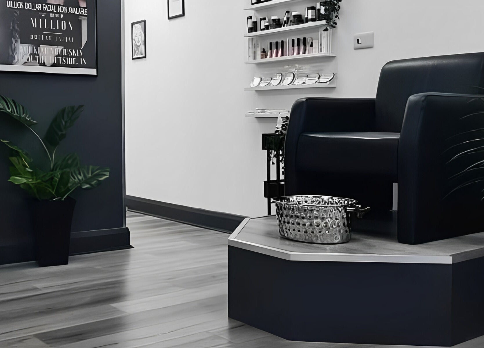Elegant nail salon seating area at Pure Nails and Aesthetics, Newton Abbot, England, GB.