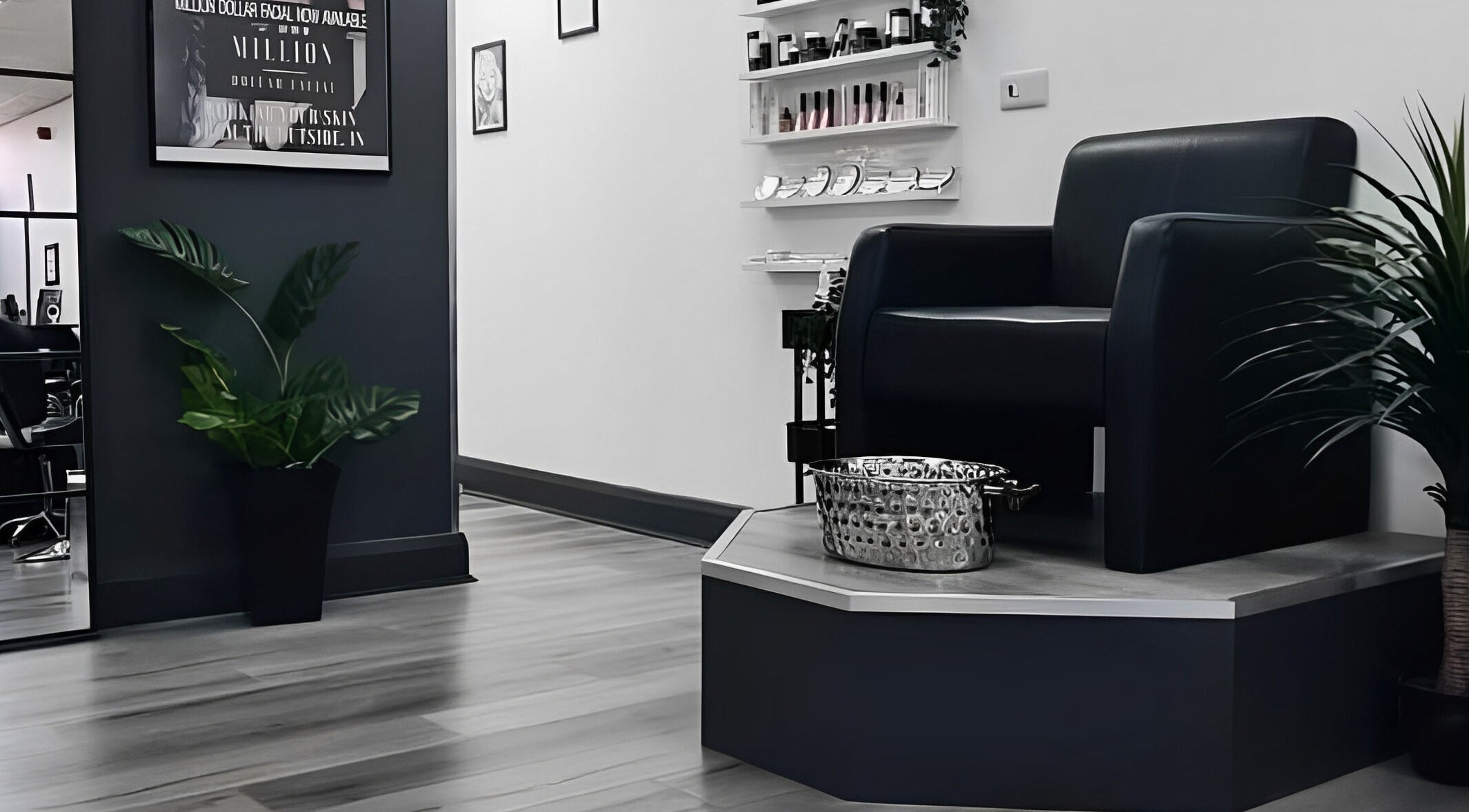 Elegant nail salon seating area at Pure Nails and Aesthetics, Newton Abbot, England, GB.