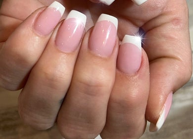French manicured nails with subtle sparkle at Eden, Palma, Illes Balears, ES.