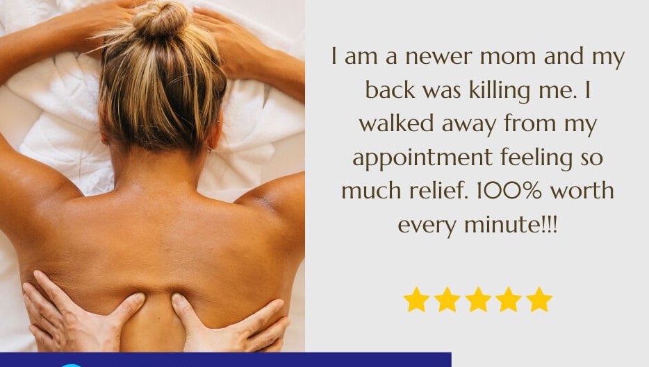 Therapist gives back massage at Explicit Holistics, Little Elm, Texas, US. Client relief with five-star review.
