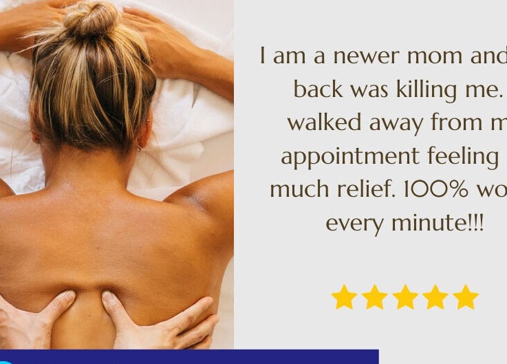 Therapist gives back massage at Explicit Holistics, Little Elm, Texas, US. Client relief with five-star review.
