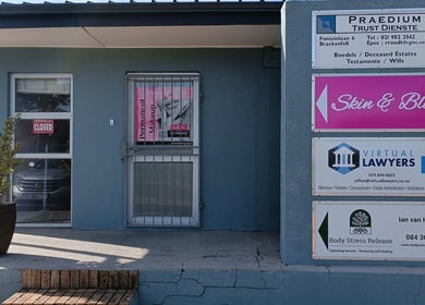 Entrance to Skin and Bling Brackenfell, Cape Town, Western Cape, ZA, featuring signage and potted plant.