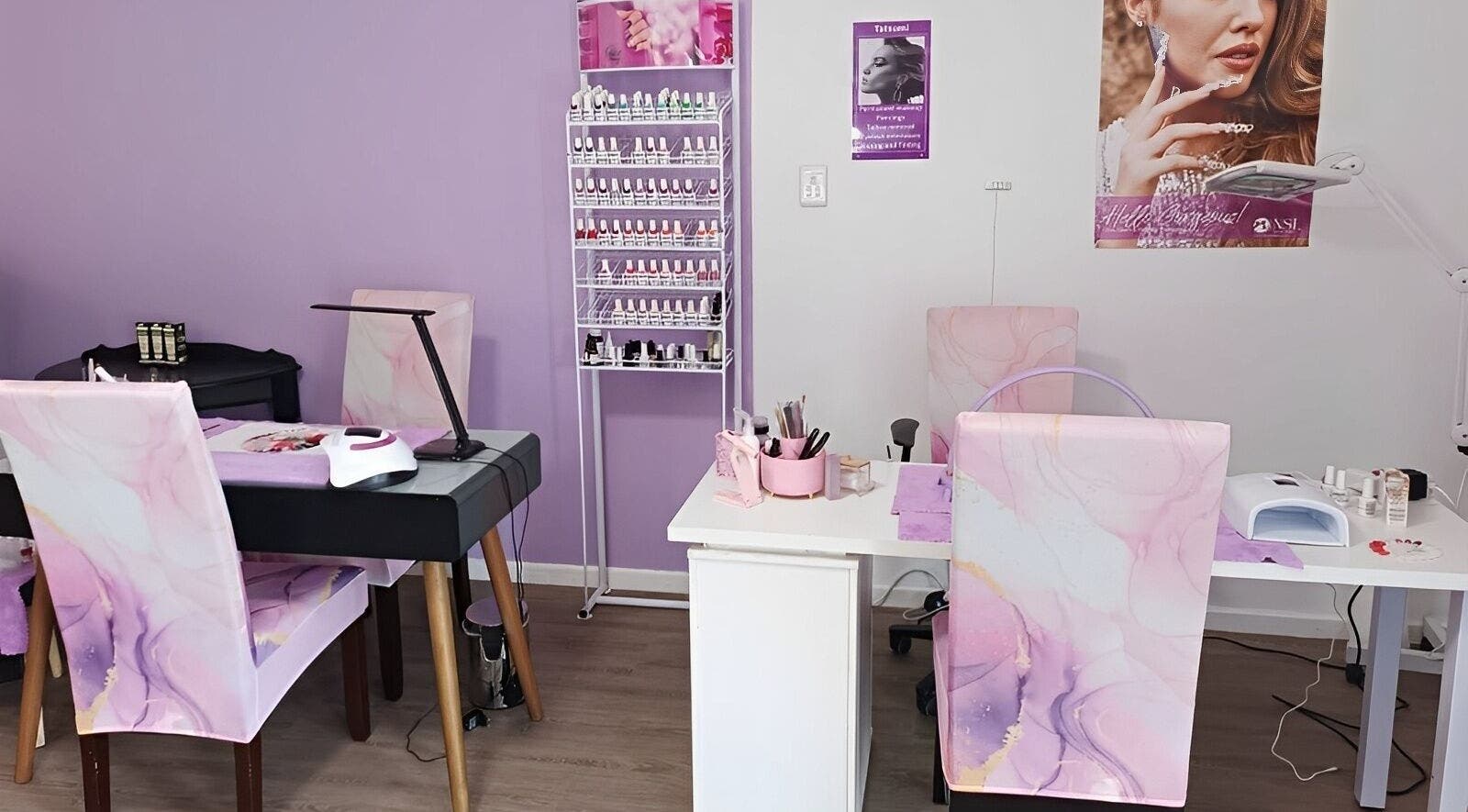 Sophisticated nail salon setup at Skin and Bling Brackenfell, Cape Town, Western Cape, ZA with pastel decor.