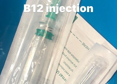 B12 injection kit displayed at Lowes Lashes Aesthetics Sunbed in Faversham, England, GB.
