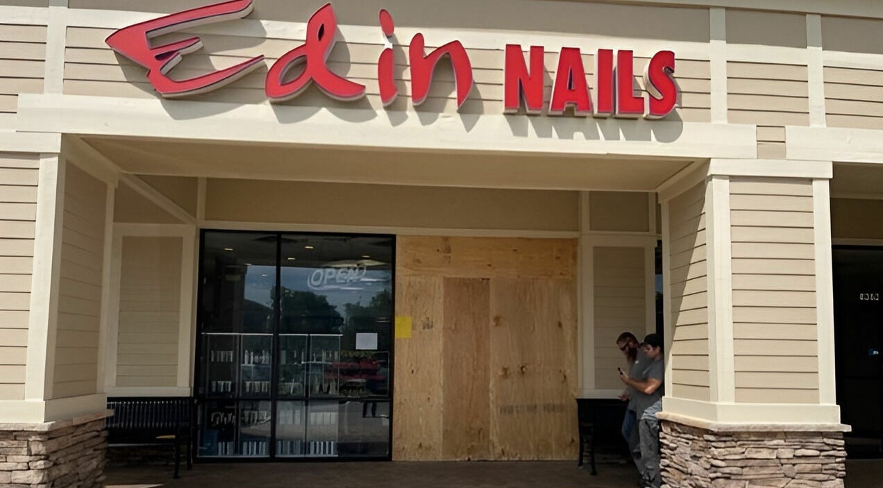 Edin Nails salon entrance showcasing vibrant signage in Lakewood Ranch, Florida, US.