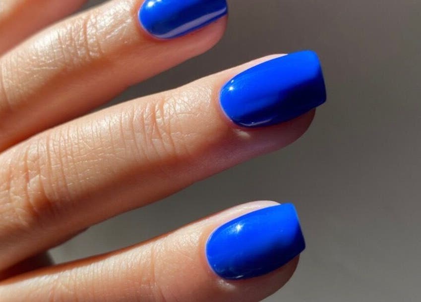 Elegant blue manicure at Rosé Nail House, Cape Town, Western Cape, ZA.