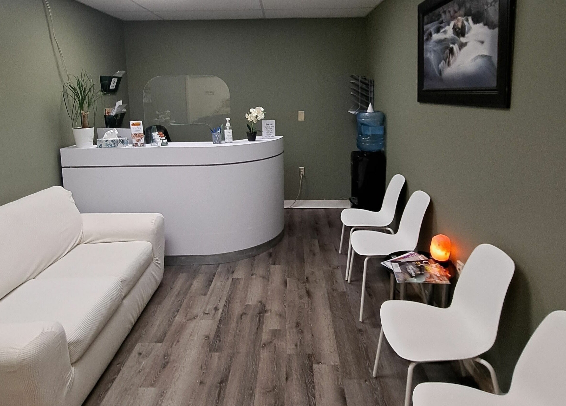 Inviting reception area at Holistic Healing 4 Life, Dartmouth, Nova Scotia, CA with a serene, modern design.