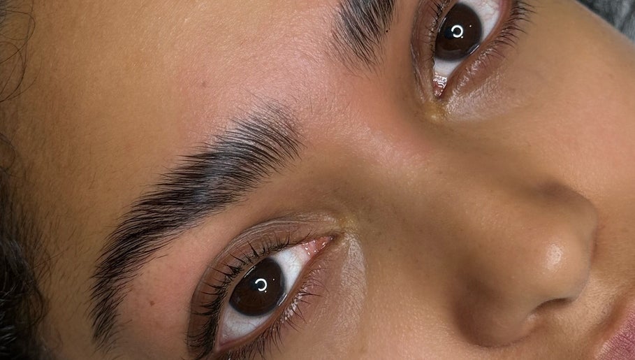 Close-up of elegantly shaped brows at LashedByCarina in Toronto, Ontario, CA.