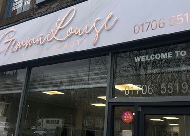 Exterior of Gemma Louise Hair and Beauty in Rawtenstall, England, GB, showcasing elegant signage.