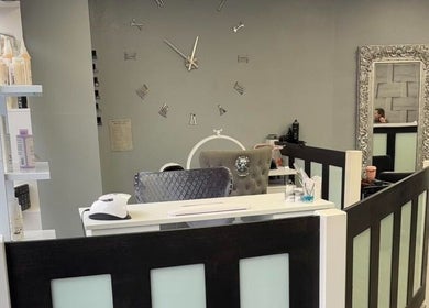 Reception area of Gemma Louise Hair and Beauty in Rawtenstall, England, GB with stylish decor.