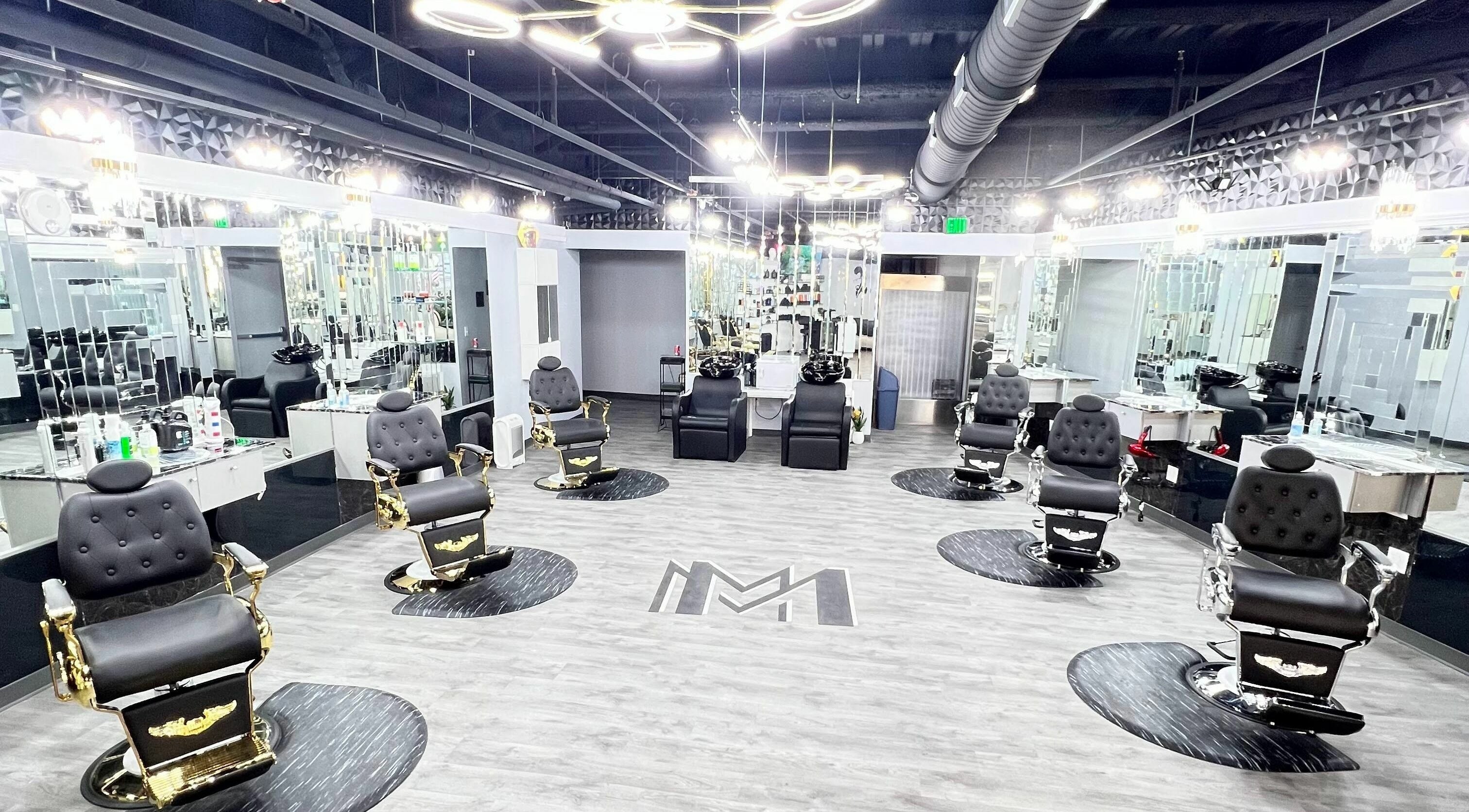 Stylish barber chairs and mirrors at Modern Man Uptown, Charlotte, North Carolina, US.