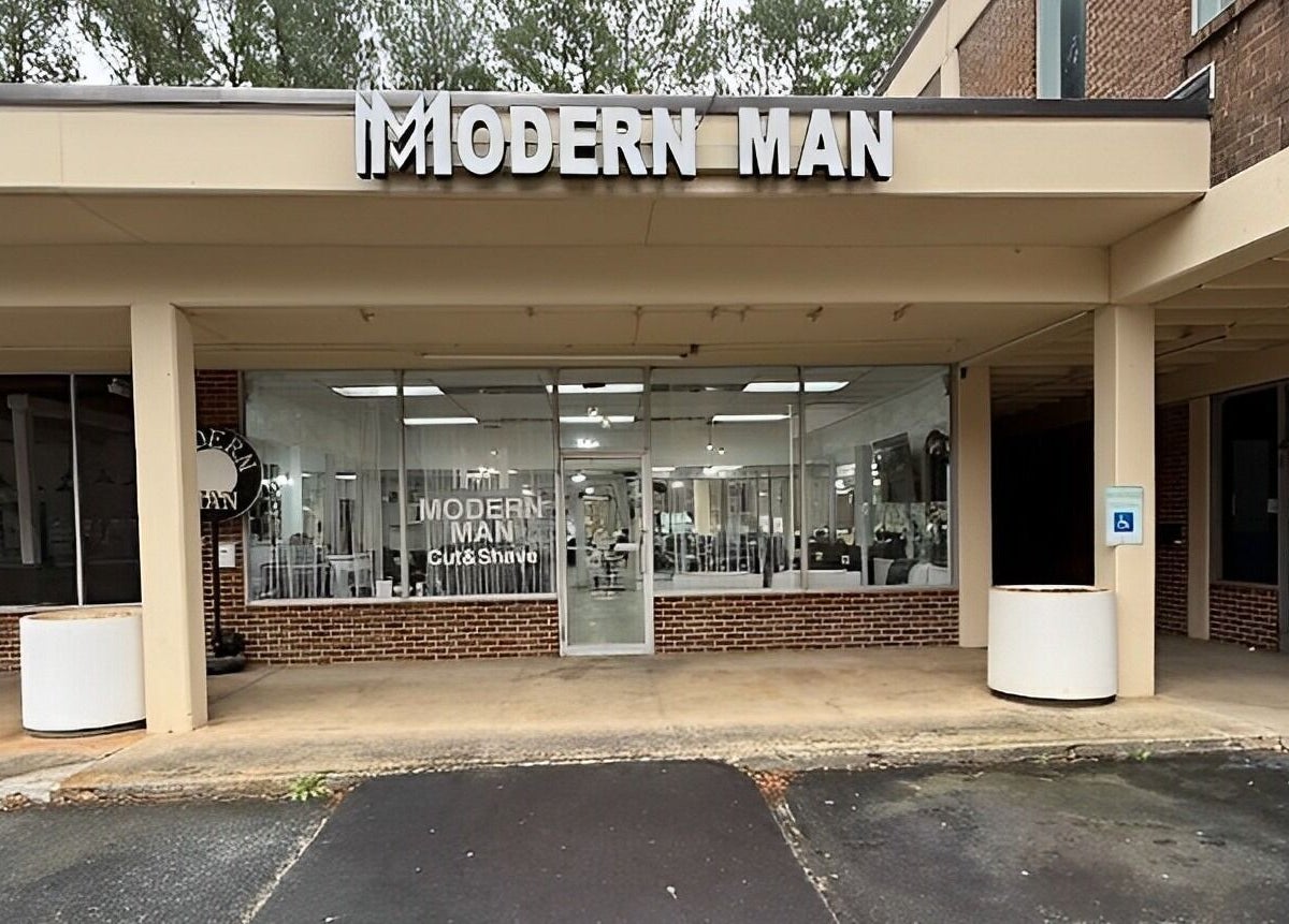 Modern Man South End, a stylish beauty venue located in Charlotte, North Carolina, US, with sleek storefront design.