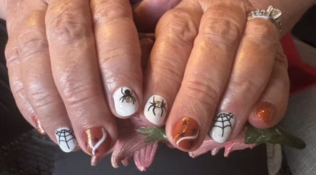 Halloween-themed nail art at Pedi Lounge Nail Salon, Anderson, Indiana, US.